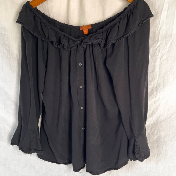 Scully Off Shoulder Blouse L Western Honey Creek Ruffle Peasant Black Shirt Top - Picture 1 of 16